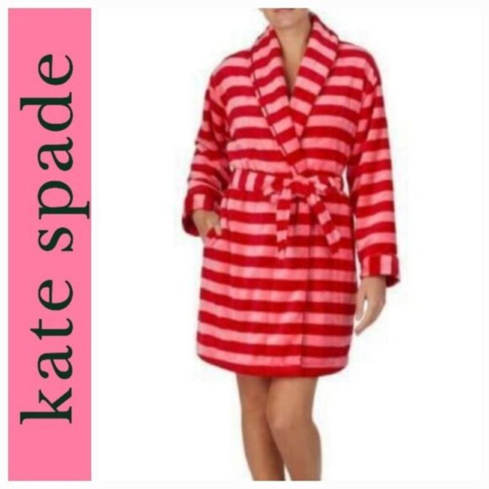 Kate Spade New York  Robe Womens S / XS  Pink Red Striped Fleece Long Sleeve GUC